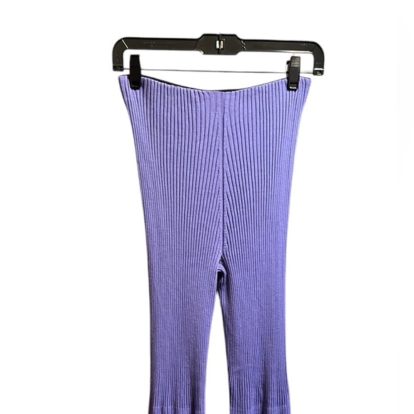 WOLFORD Wool Rib-knit Flared Trousers In Iris Bloom - Picture 8 of 8